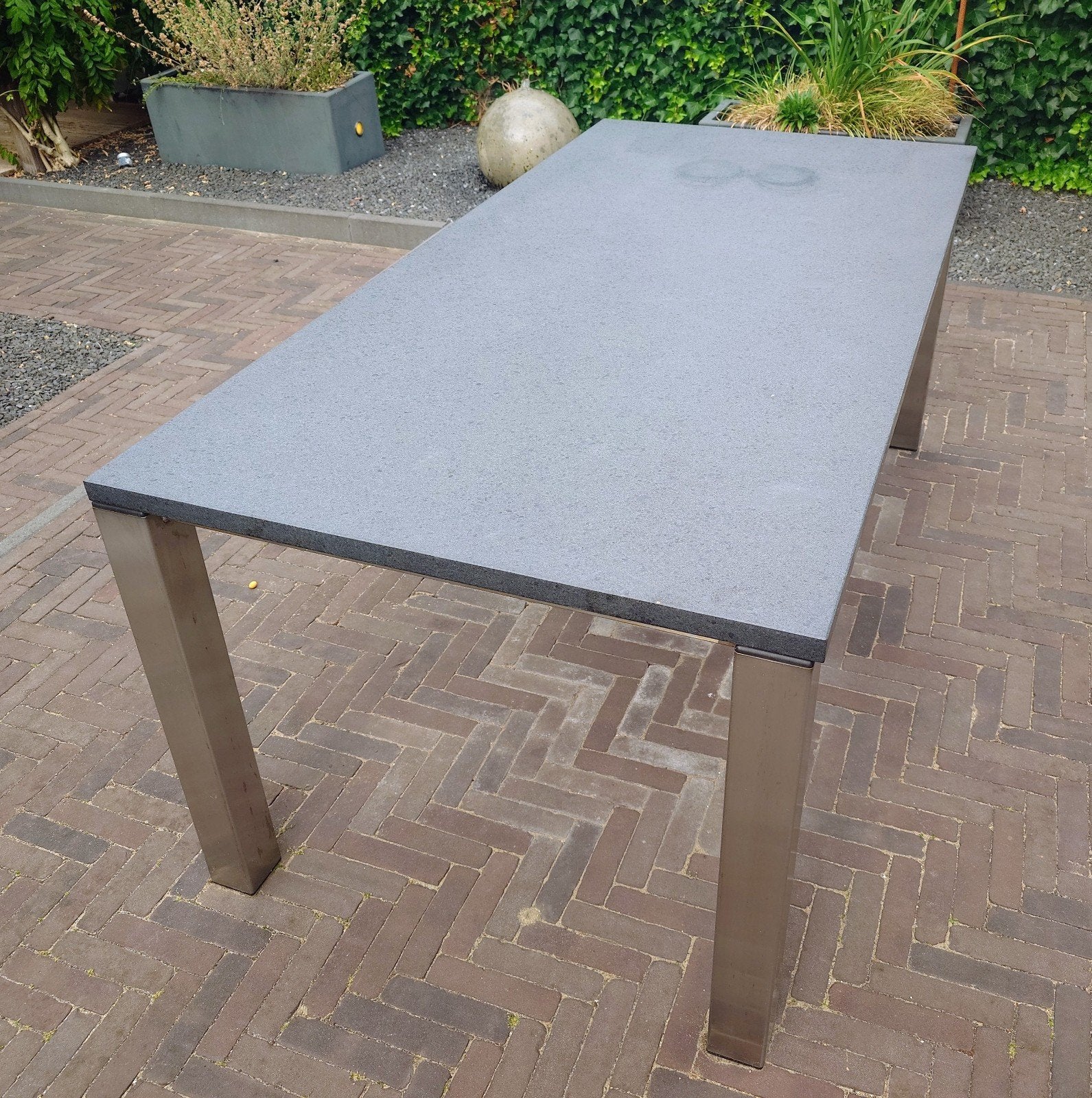 Tuintafel met natuursteen blad (180x90cm), Ophalen, Gebruikt, Rechthoekig, Metaal