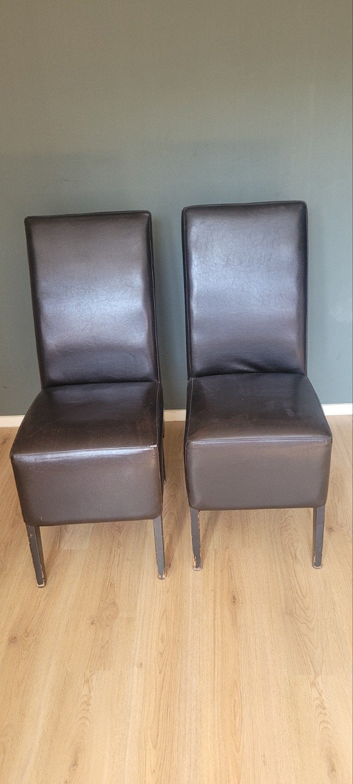 Set van 2 donkerbruine leren eetkamerstoelen, Ophalen, Gebruikt, Twee, Bruin