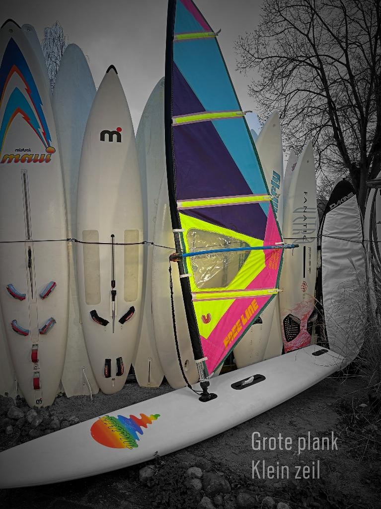 Tweedehands windsurfsets voor beginners en herintreders, Watersport en Boten, Windsurfen, Ophalen, Gebruikt, Complete set, Met draagtas