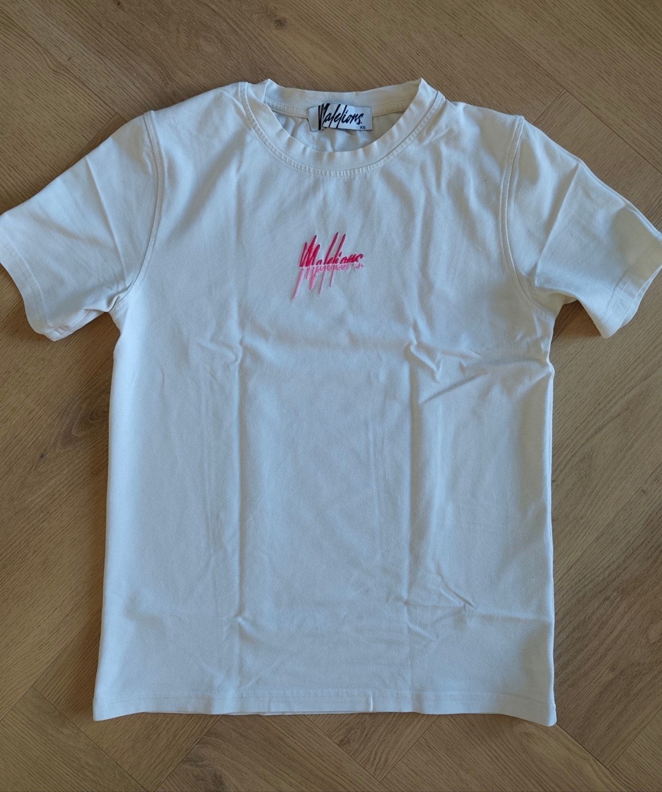 Malelions T-shirt wit met roze logo, maat XS, Kleding | Dames, Malelions, Ophalen of Verzenden, Zo goed als nieuw, Korte mouw