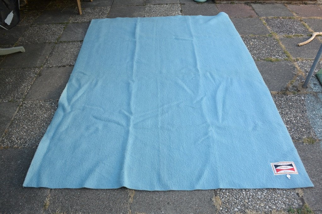 Vintage wollen deken Motech Furore, 183 cm, Wol, Ophalen of Verzenden, Blauw