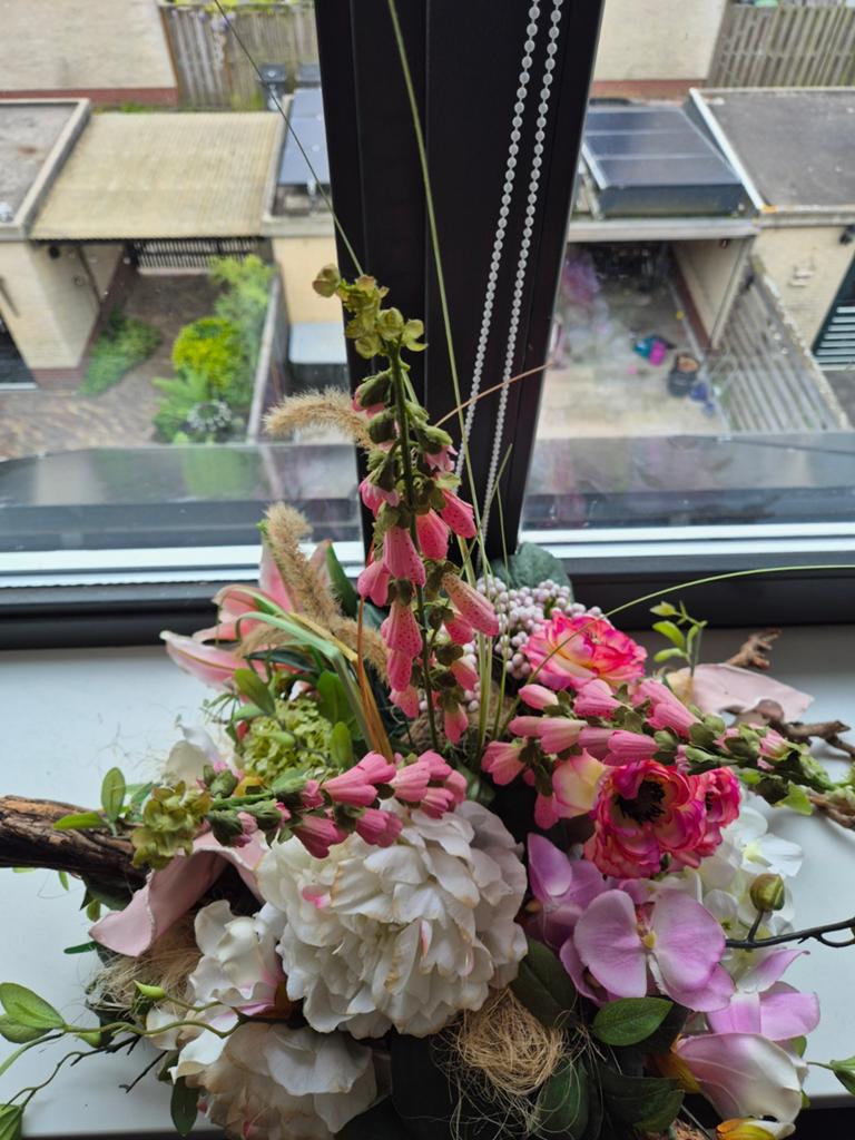 Bloemstuk kunstbloemen 40cm, Ophalen, Zo goed als nieuw, Kunstbloem, Meerkleurig