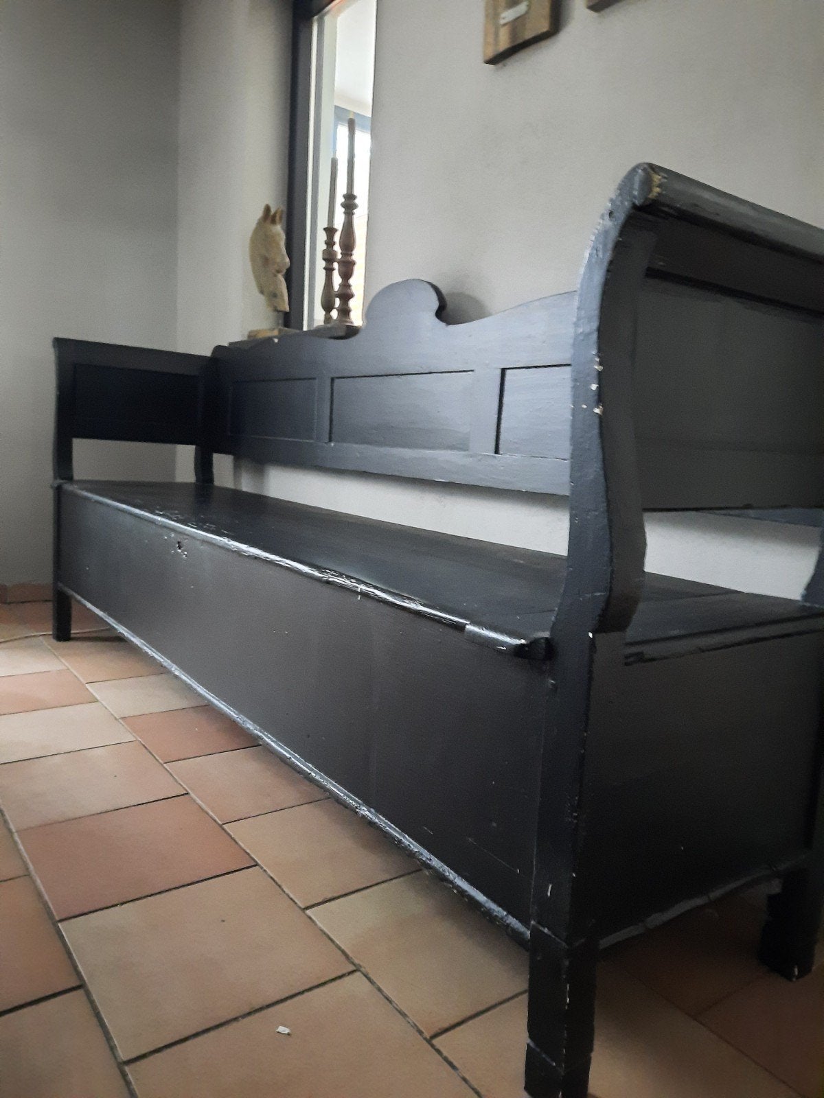 Brocante klepbank, landelijk sober, Huis en Inrichting, Ophalen, Gebruikt, Eenpersoons, Zwart