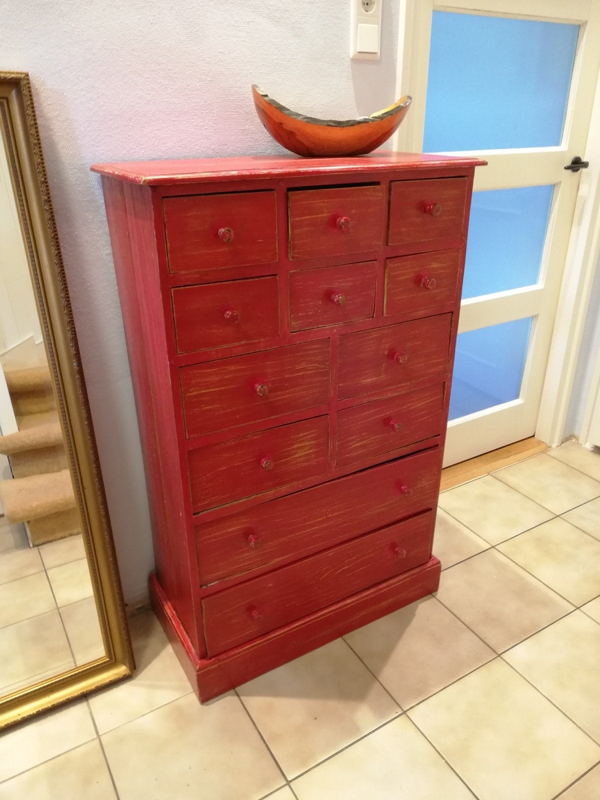 Rode Apothekerskast met 12 Laden - 35x115x72 cm, Huis en Inrichting, Ophalen, Gebruikt, 100 tot 150 cm, 5 laden of meer