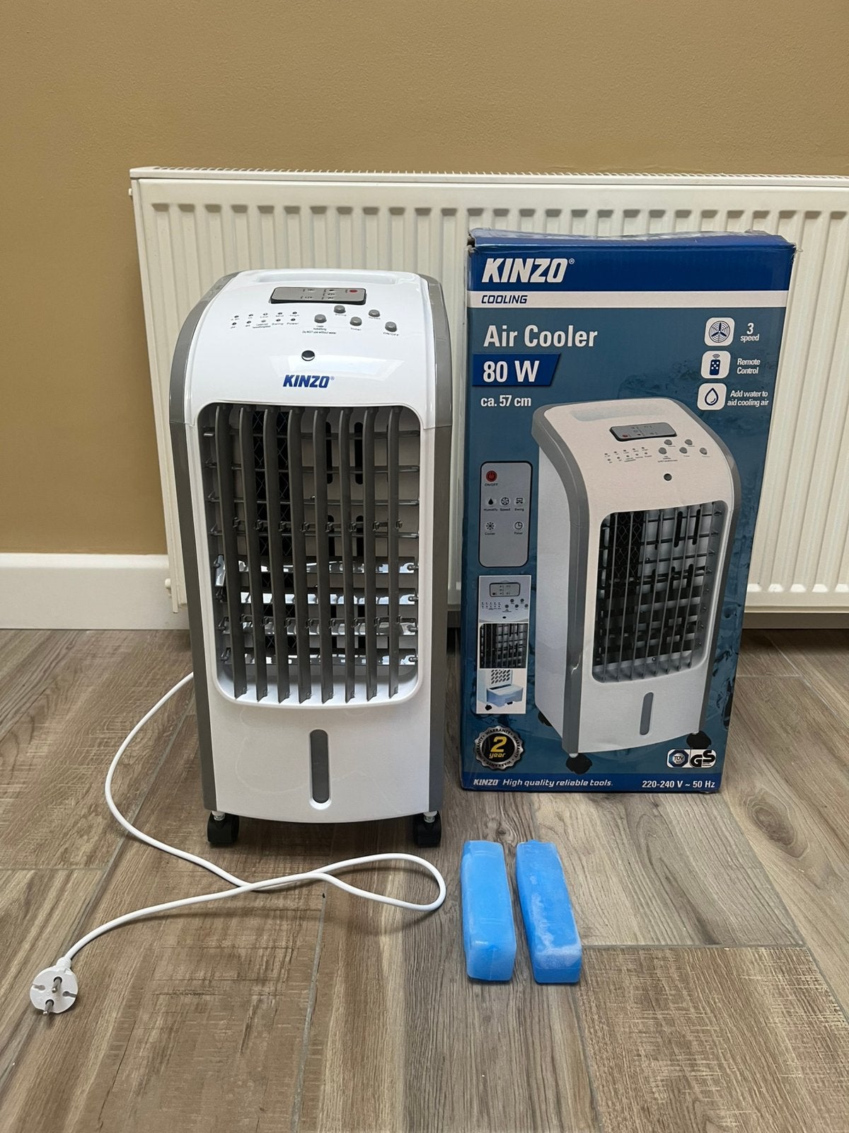 Kinzo Air Cooler met doos (2x), Witgoed en Apparatuur, Ventilatoren, Zo goed als nieuw, Vloerventilator, Ventilator met afstandsbediening