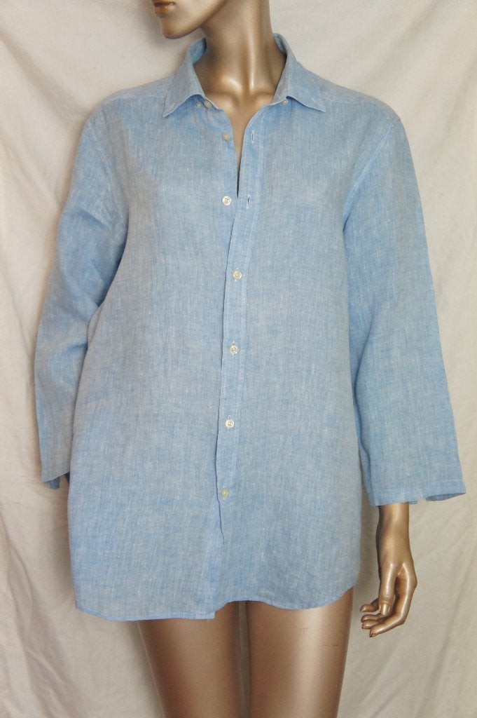 RENE LEZARD blouse maat 39 ( valt mt 42) LINNEN, Verzenden, Zo goed als nieuw, Maat 42/44 (L), Blauw