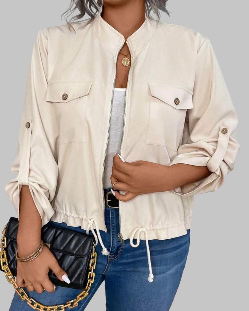 Lichtgewicht beige jasje met trekkoord en zakken (44-52), Kleding | Dames, Verzenden, Nieuw, Beige, Jasje of Colbert
