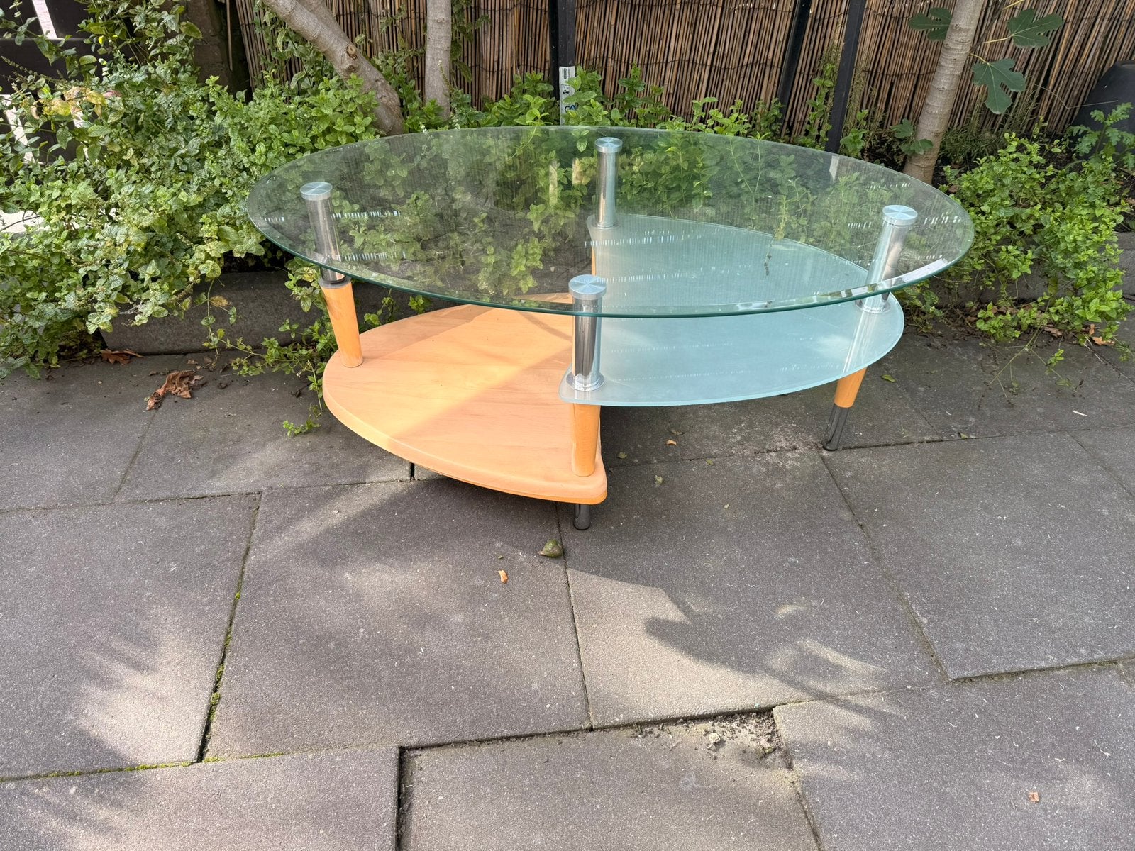 Tafel glas, Ophalen, Gebruikt, Ovaal, Overige houtsoorten