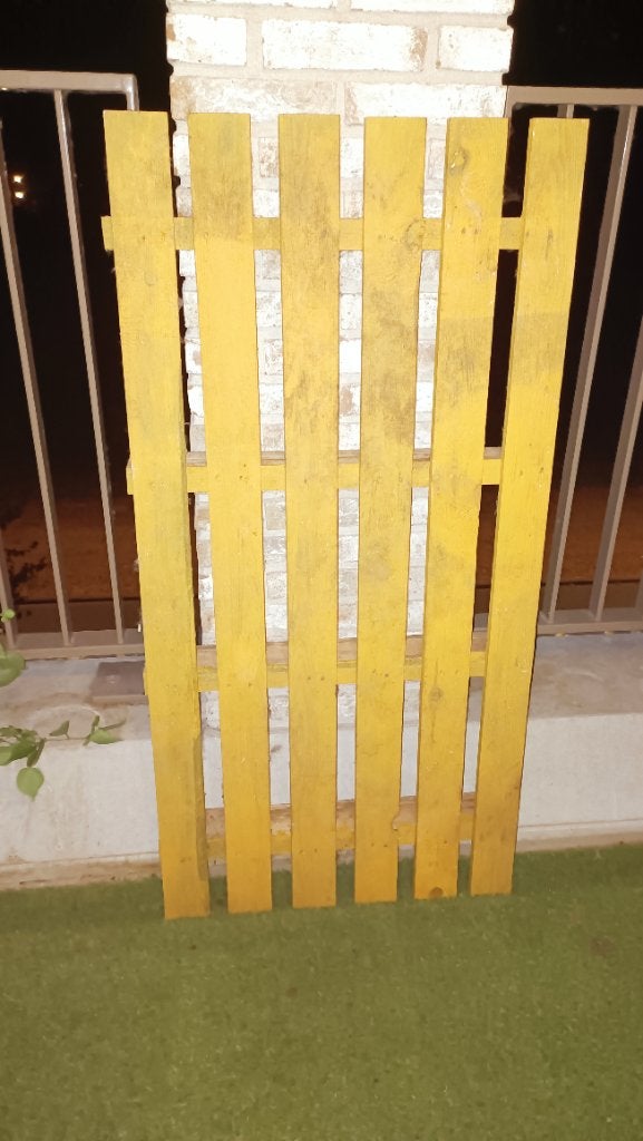 Pallet hout geel 58 x 120 cm, Doe-het-zelf en Verbouw, Hout en Planken, Ophalen, 25 tot 50 mm, Zo goed als nieuw, Pallet
