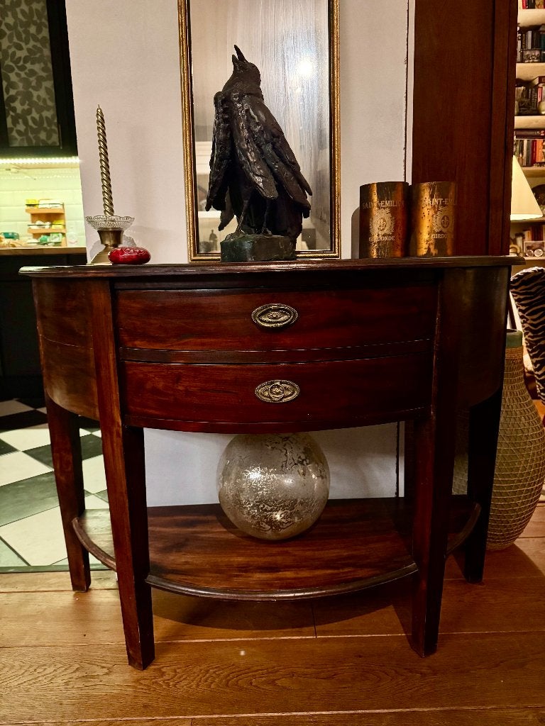 ronde sidetable, haltafel + lades - teakhout koloniale stijl, Gebruikt, 100 tot 150 cm, Koloniaal, Ophalen of Verzenden