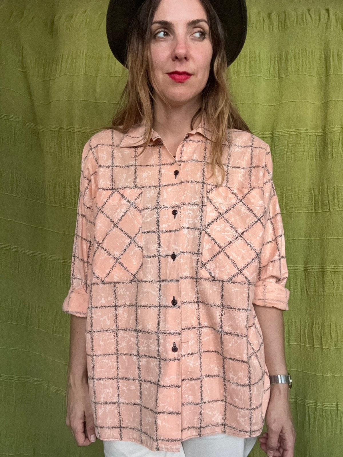 Vintage blouse / overhemd - zalm - katoen - S/36/small, Kleding | Dames, Hgv, Hgv, Ophalen of Verzenden, Maat 36 (S)