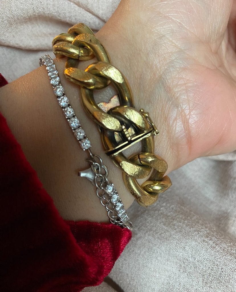 Klassieke dames schakelarmband met horloge, Overige merken, Overige materialen, Gebruikt, Polshorloge