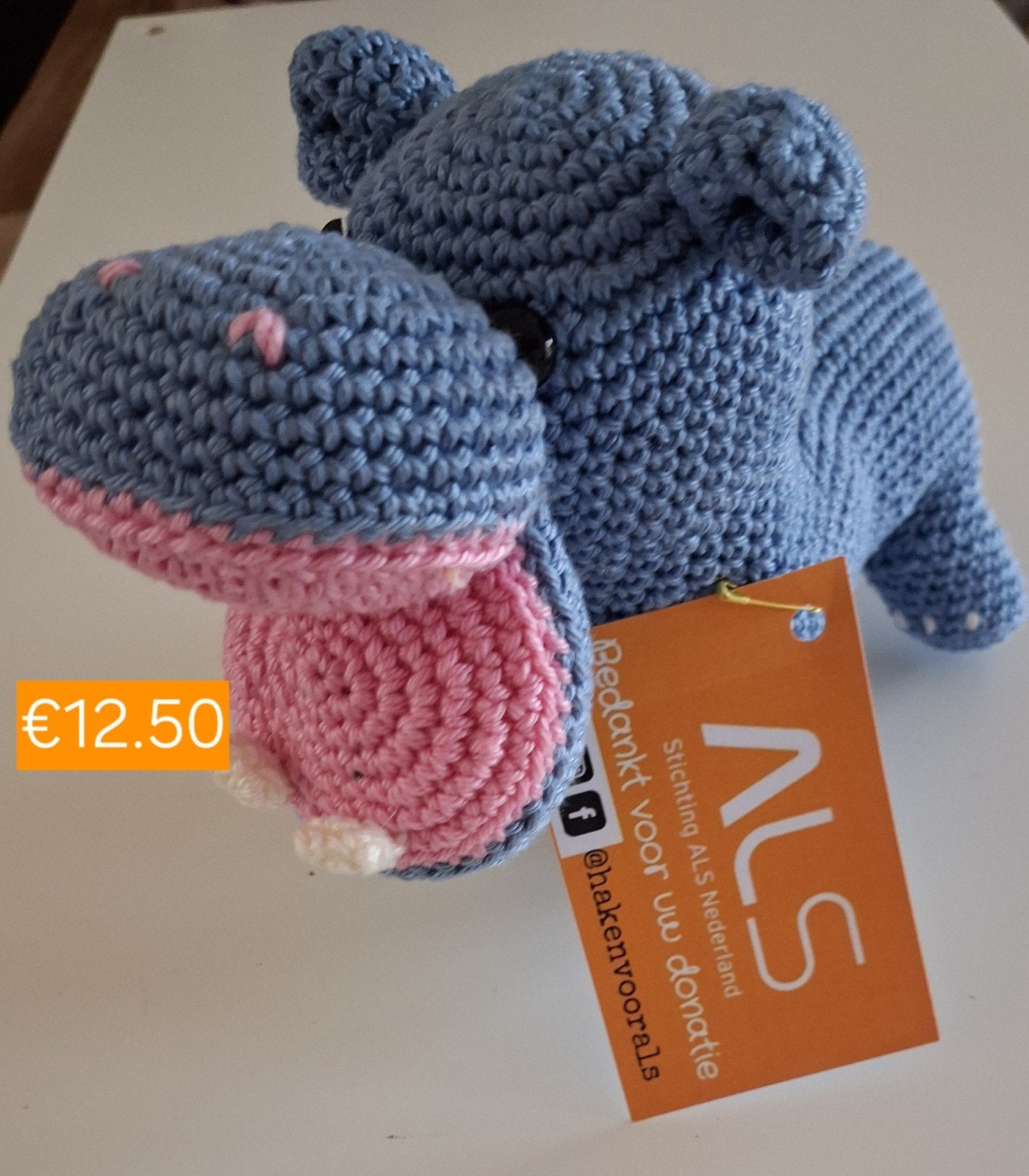Gehaakte Nijlpaard Knuffel - Steun ALS Nederland, Overige merken, Overige karakters, Overige typen, Blauw