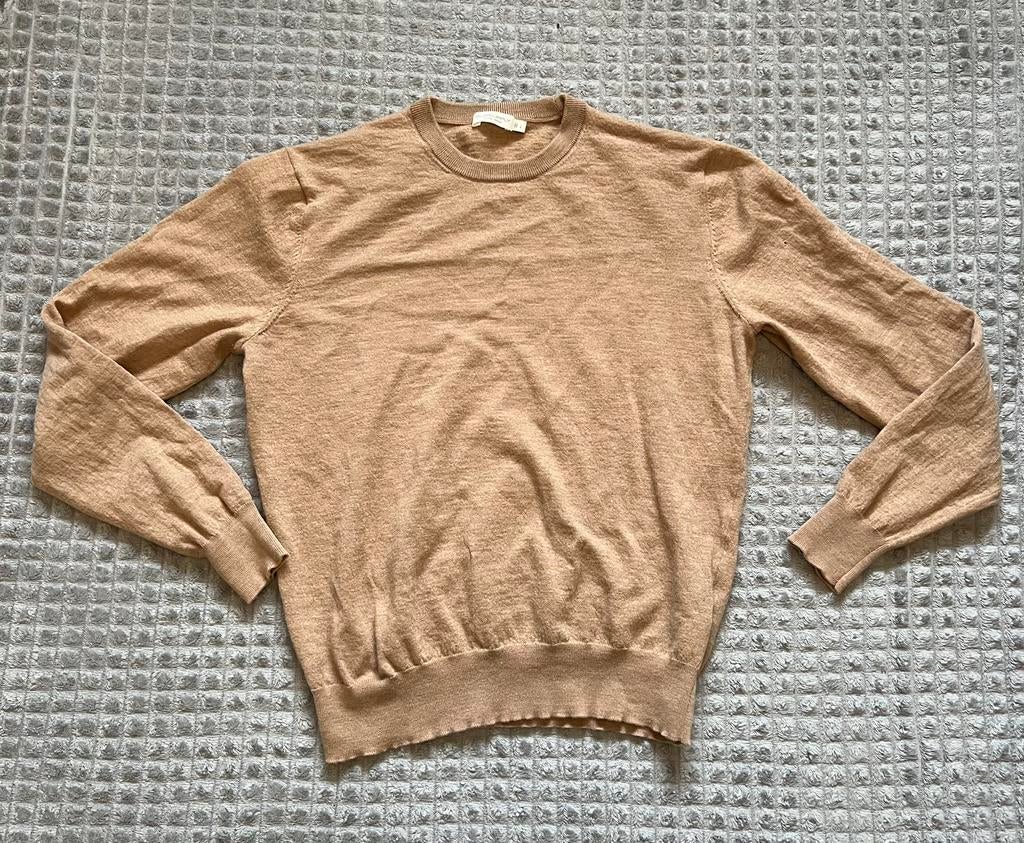 SUITSUPPLY Pure Wool Fine Knit Sweater Beige Sand Maat M/L, Ophalen of Verzenden, Zo goed als nieuw, Beige