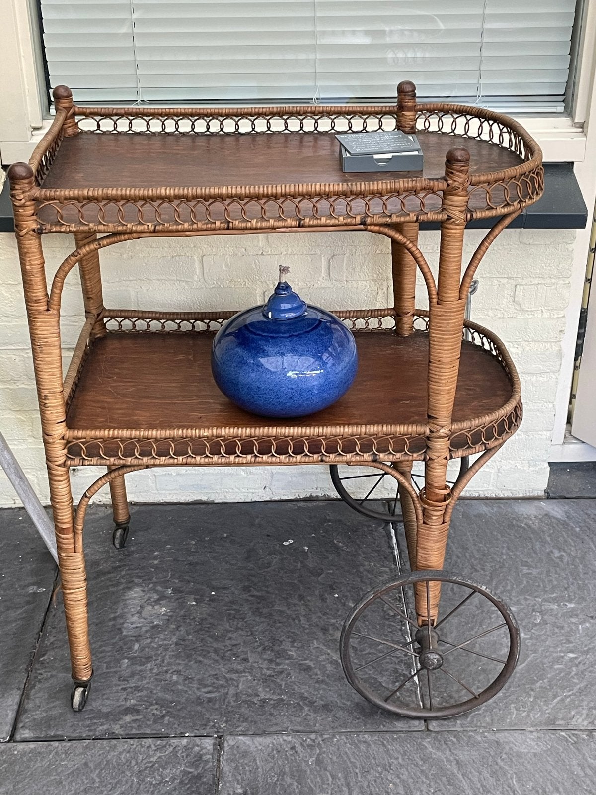 Antiek Rotan Servieswagentje / Theewagen - Rond 1900, Antiek en Kunst, Ophalen