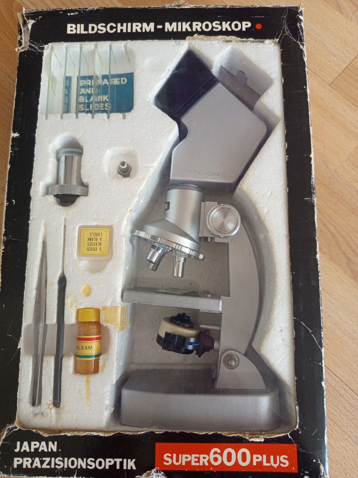 Vintage BILDSHIRM-MIKROSKOP SUPER 600 PLUS met preparaten, Ophalen of Verzenden, Gebruikt, 400x tot 1000x, Biologische microscoop