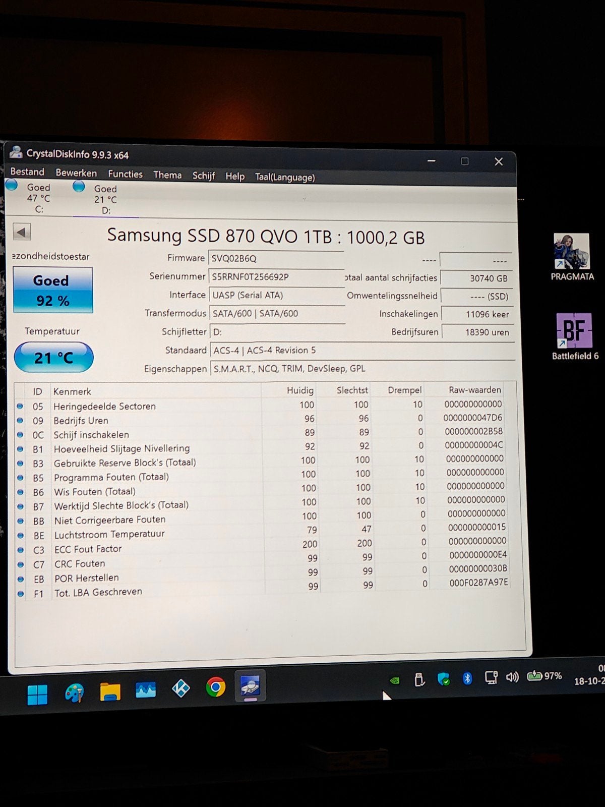 Samsung 870 QVO SSD [1000GB] – SATA 2.5", Intern, Gebruikt, 1 terabyte, Ophalen of Verzenden
