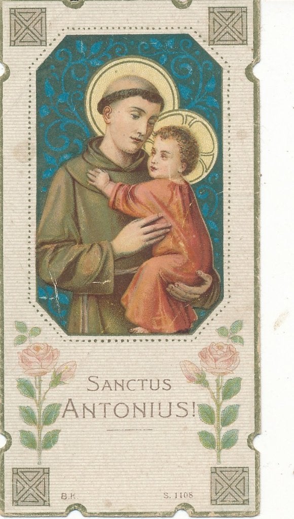 Oud devotieprentje Heilige Antonius met Kind, Ophalen of Verzenden, Zo goed als nieuw, Kaart of Prent, Christendom | Katholiek