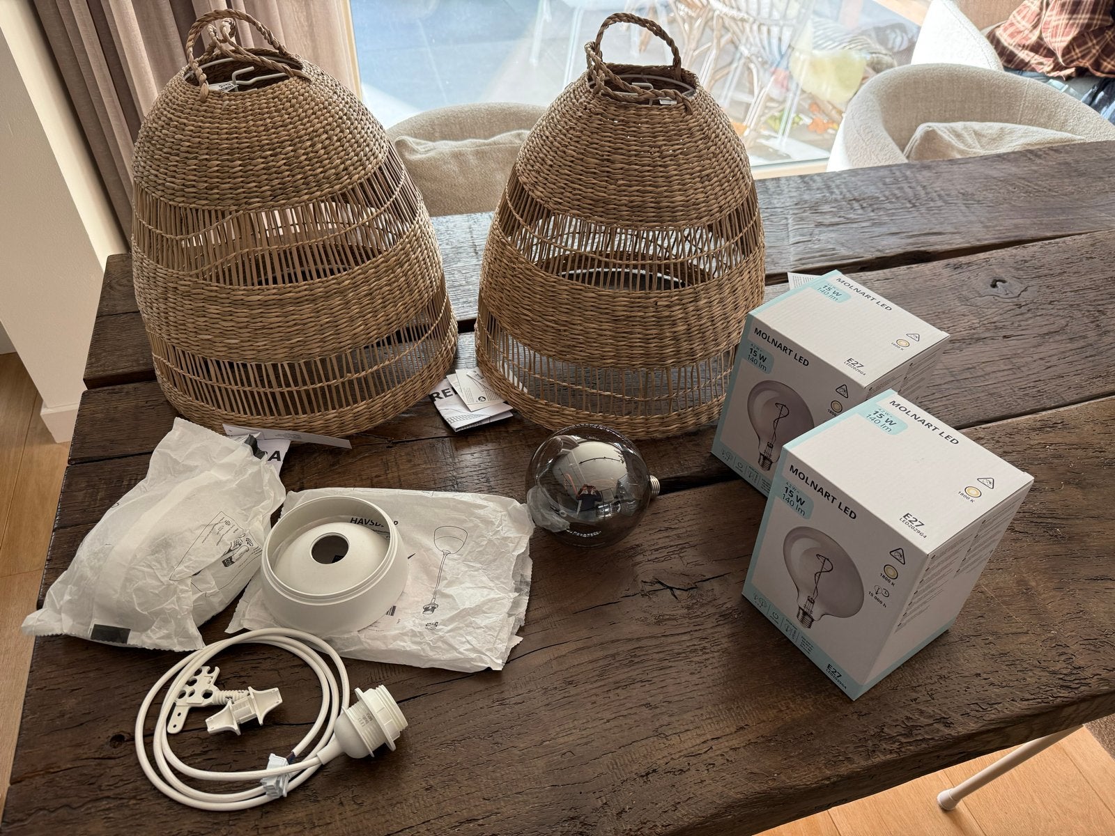 2x IKEA Torared hanglampen met Havsdjup en Molnart LED, Ophalen, Nieuw, Natuurlijk materiaal, E27 (groot)