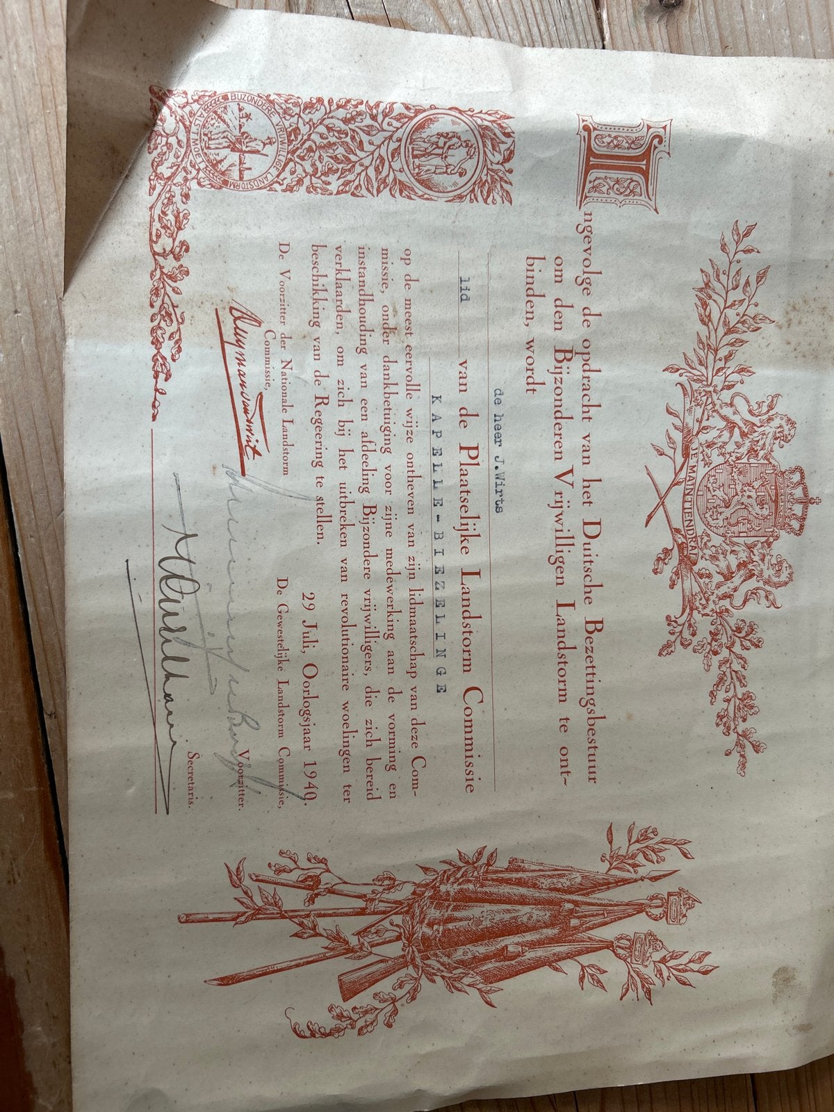 Document Landstorm Commissie Kapelle-Biezelinge 1949, Verzamelen, Ophalen of Verzenden, Overige soorten, Nederland, Boek of Tijdschrift