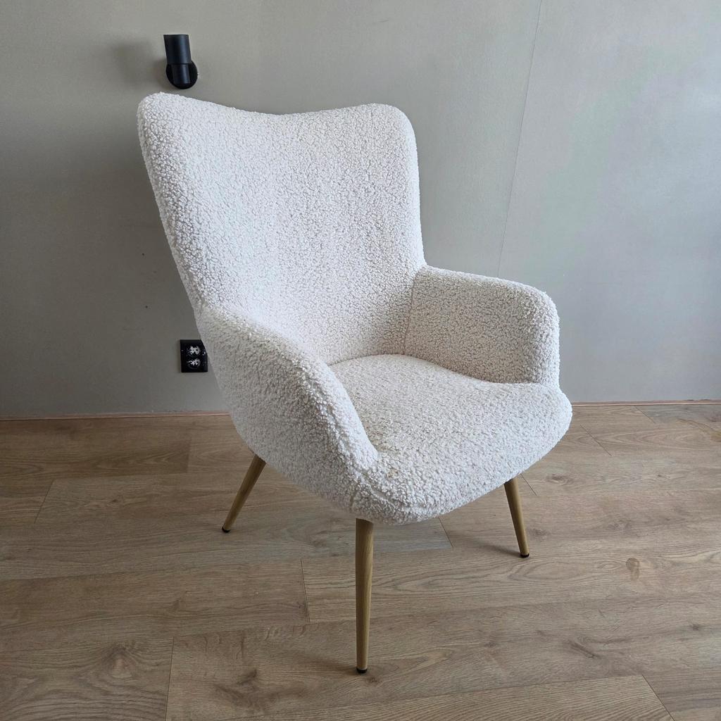 Jysk teddy stoel off-white, Huis en Inrichting, Fauteuils, Ophalen, 75 tot 100 cm, Zo goed als nieuw, Stof