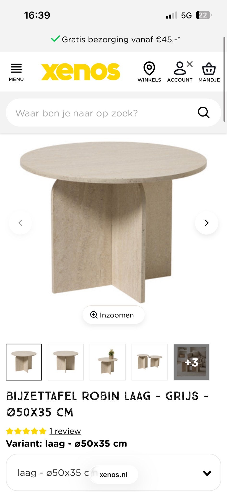 Bijzettafel Robin van Xenos - Nieuw in doos, Ophalen, Minder dan 55 cm, Rond, Nieuw