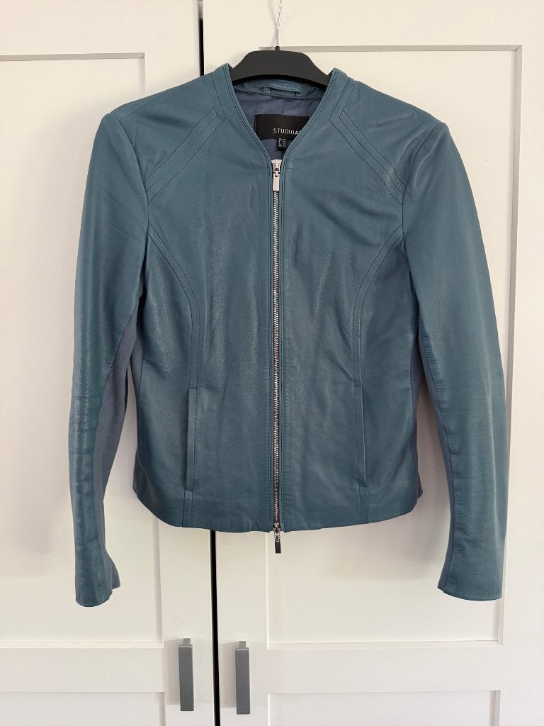 Echt leren jasje - Studio Ar -  mt 38 - werkelijk nieuwstaat, Maat 38/40 (M), Blauw, Zo goed als nieuw, Jasje