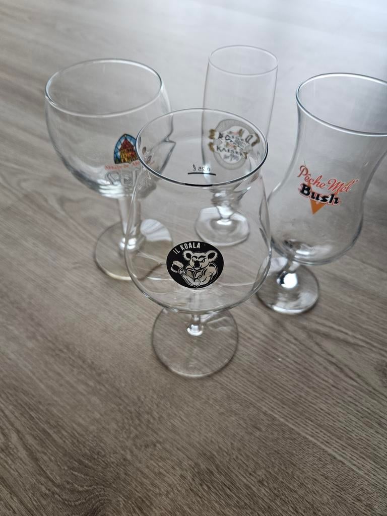 Diverse bierglazen - Leffe, Kasteel, Pêche Mel Bush, Il Koal, Verzamelen, Ophalen, Gebruikt, Glas of Glazen, Leffe