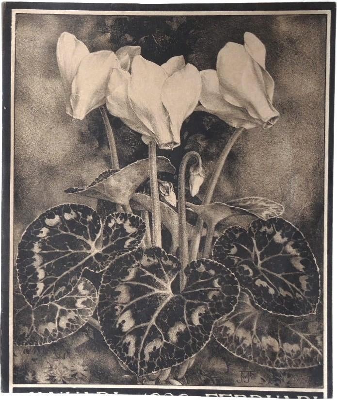 Jan Voerman Jr. litho "Bloemen", kalender ontwerp, met verso, Antiek en Kunst, Ophalen