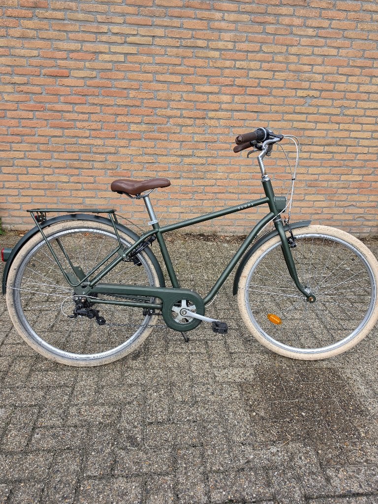 Elops B'TWIN 520 Stadsfiets – Kaki Groen, Fietsen en Brommers, Velgrem, Versnellingen, Zo goed als nieuw, 53 tot 57 cm