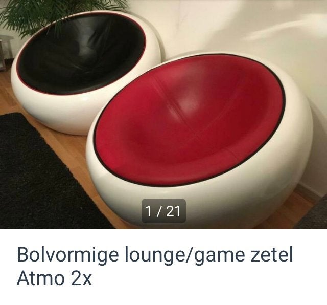 2x Bolvormige lounge zetel, Ophalen of Verzenden, Gebruikt, Wit, Overige materialen