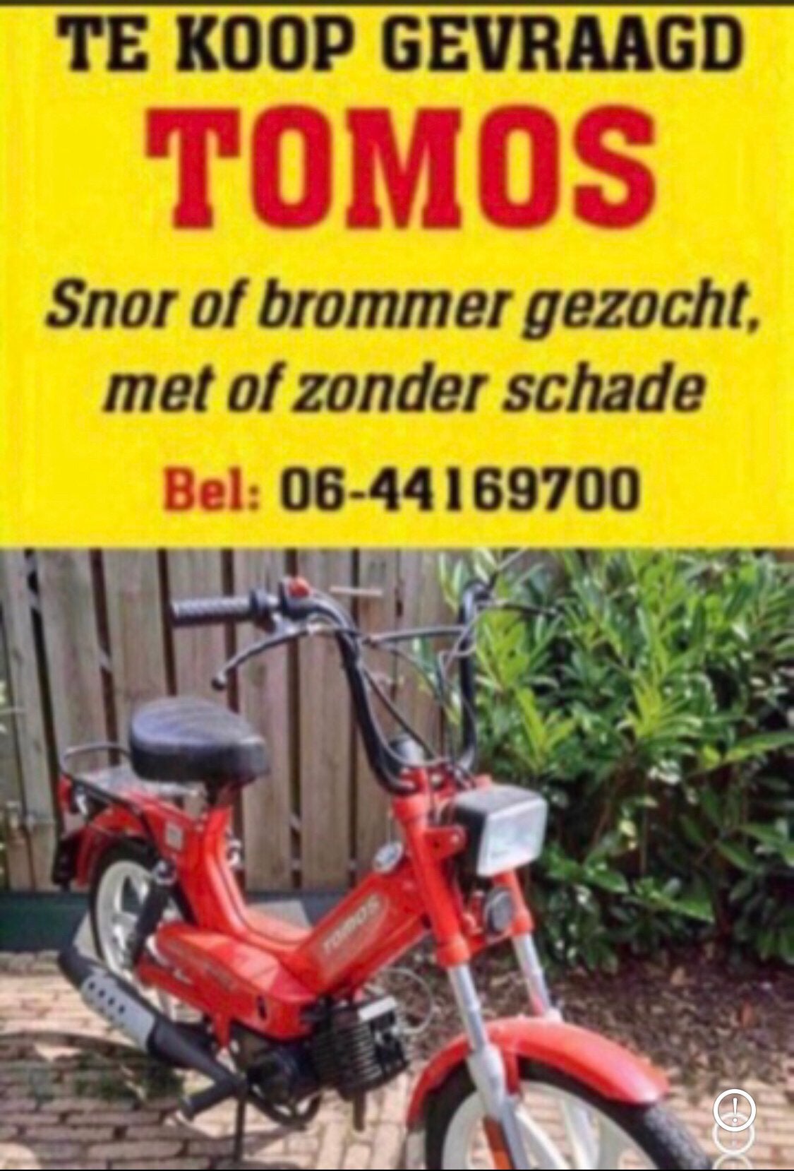 Wij kopen Bel 06-44169700 Te koop gevraagd TOMOS Gezocht !!!, Ophalen, Gebruikt, Overige modellen, Maximaal 45 km/u