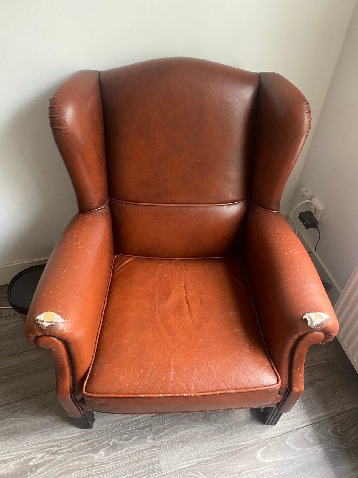 Vintage Leren Fauteuil - Comfortabele Oorfauteuil, Ophalen, Gebruikt, Leer, 75 tot 100 cm
