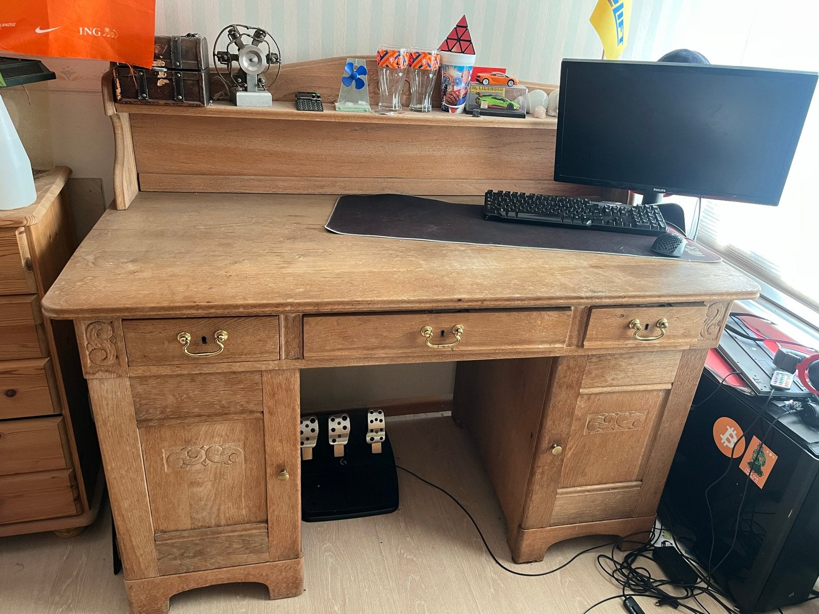 Antiek Eiken Bureau met Opbouw en Lades, Antiek en Kunst, Antiek | Kantoor en Zakelijk, Ophalen