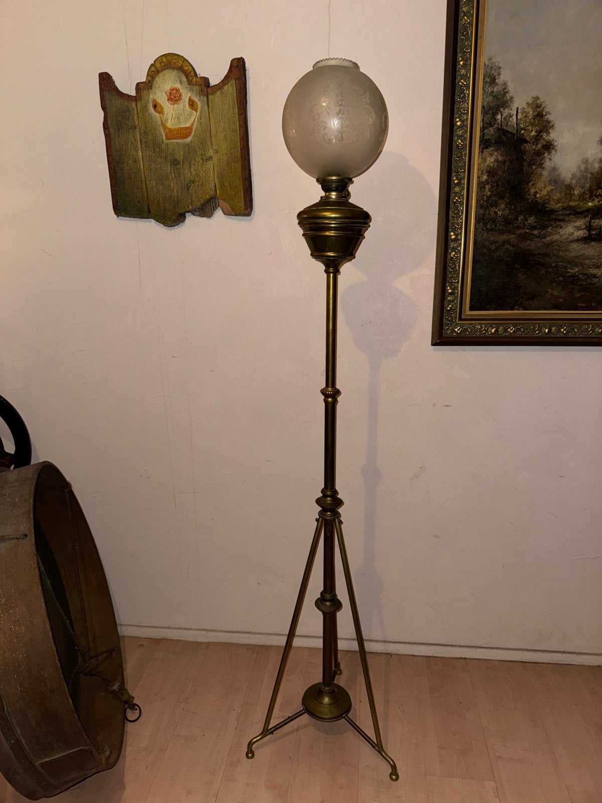 Antieke Messing Staande Olielampen (Set van 3), Antiek en Kunst, Ophalen