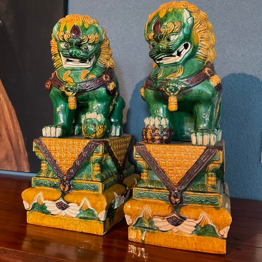 Tempelleeuwen set Chinese Sancai Foo Dogs Chinees beeld 47cm, Ophalen