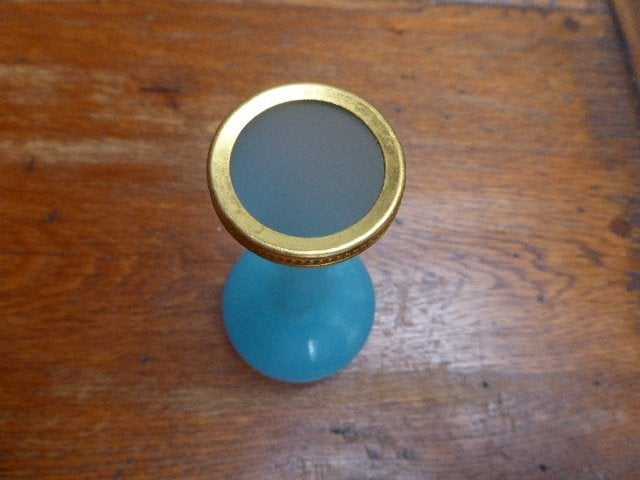 Sierlijk opaline vaasje in blauw met vergulde rand, Murano, Ophalen of Verzenden