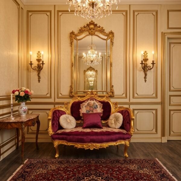 29031 Sofa Bank Barokstijl Bordeaux-Goud 1,46 m, Ophalen, Nieuw
