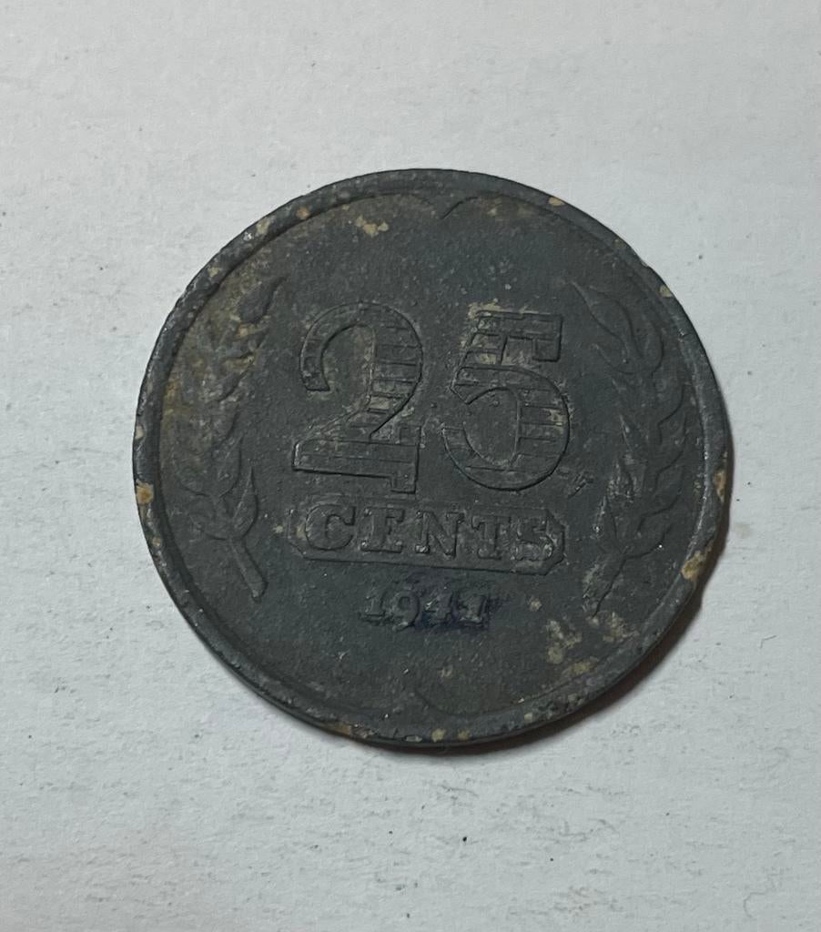 25 cent Nederland 1941 zink, Ophalen of Verzenden, Koningin Wilhelmina, 25 cent
