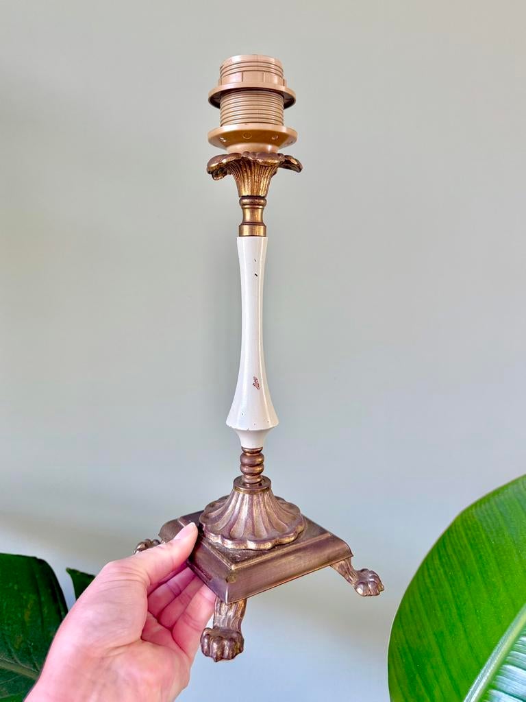 Vintage messing tafellamp lampenvoet leeuwenpootjes, Huis en Inrichting, Lampen | Tafellampen, Ophalen of Verzenden, Gebruikt
