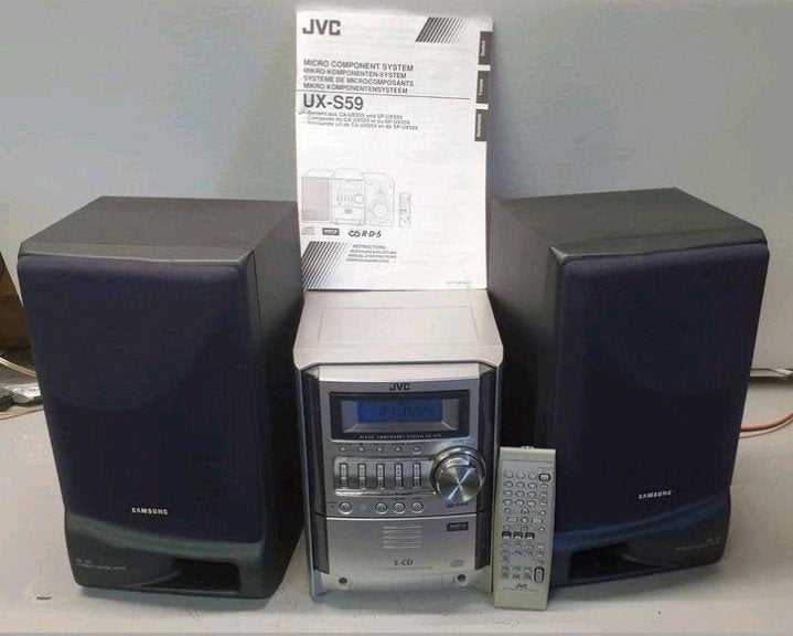 Jvc uxs59 + 5cd speler + samsung 3-weg speakers + remote, Audio, Tv en Foto, Stereo-sets, Ophalen of Verzenden, JVC