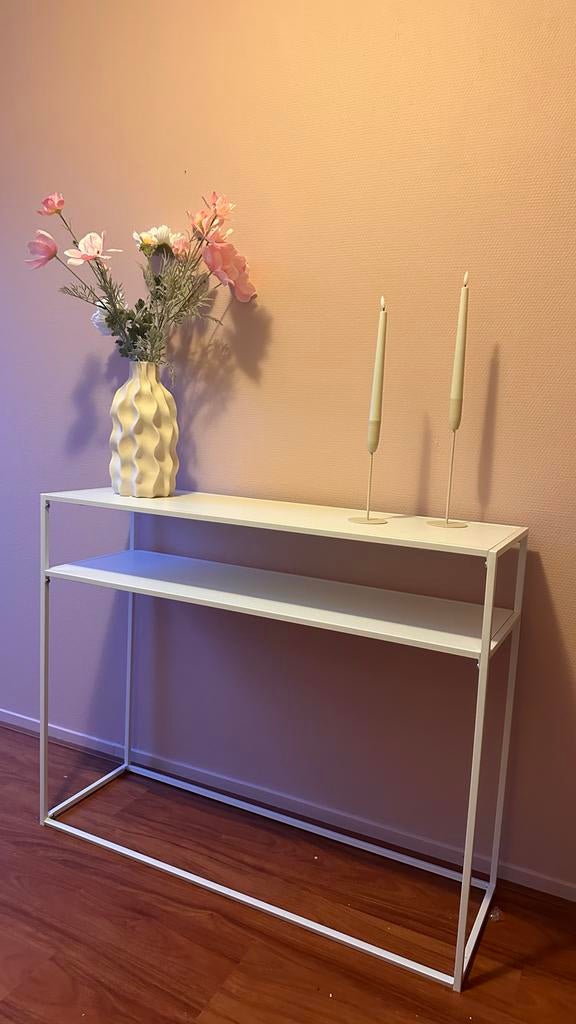 Witte houten en metalen sidetable - 100x32x79 cm, Ophalen, 50 tot 100 cm, Zo goed als nieuw, Overige houtsoorten