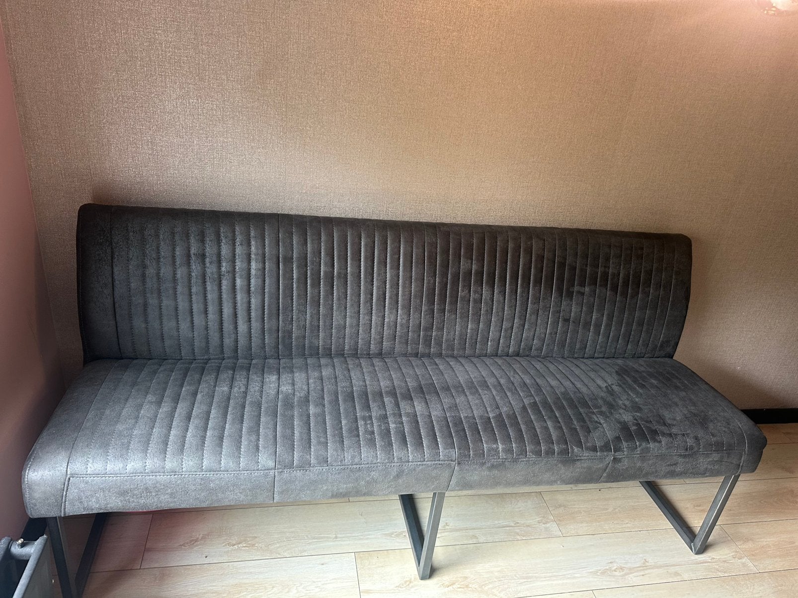 Eetkamerbank - Sinatra - Antraciet - Met rugleuning - 190cm, Ophalen, Zo goed als nieuw, Rechte bank, 150 tot 200 cm