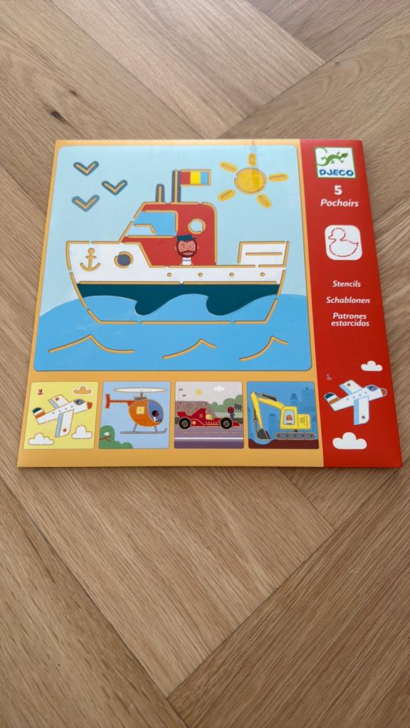 Djeco schablonen transport, Kinderen en Baby's, Speelgoed | Educatief en Creatief, Ophalen of Verzenden, Zo goed als nieuw