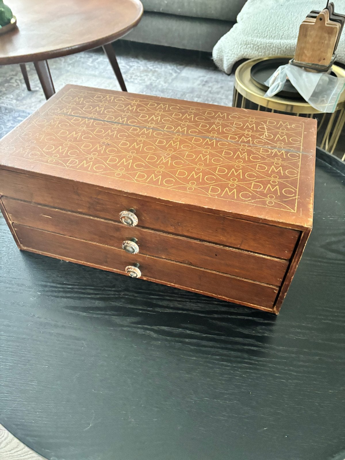 DMC Garenkastje met 3 Laden - Vintage Hout, Ophalen of Verzenden