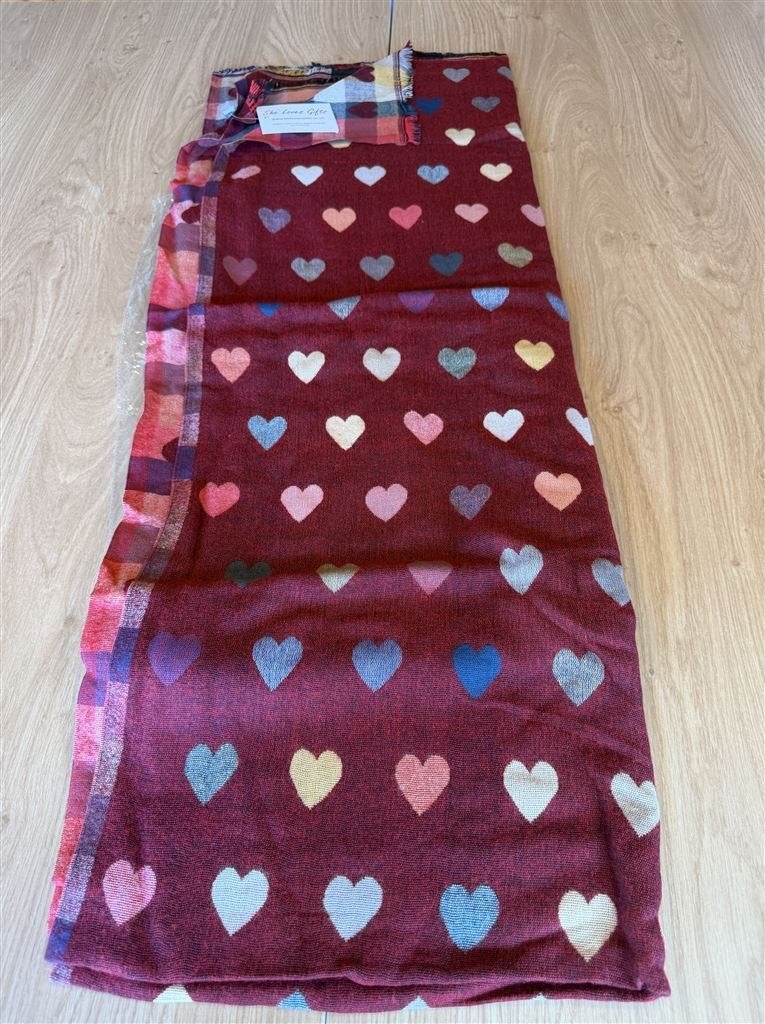 Dikke Omkeerbare Pashmina Sjaal Love Hearts Ruit - Donkerroo, Kleding | Dames, Ophalen of Verzenden, Zo goed als nieuw, Maat 46/48 (XL) of groter