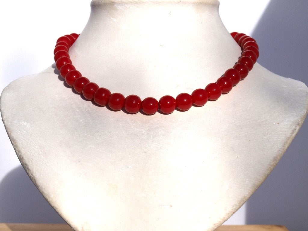 Roodkoraal kralenketting met magnetisch slotje - 41 cm, Ophalen of Verzenden, Nieuw, Rood, Overige materialen