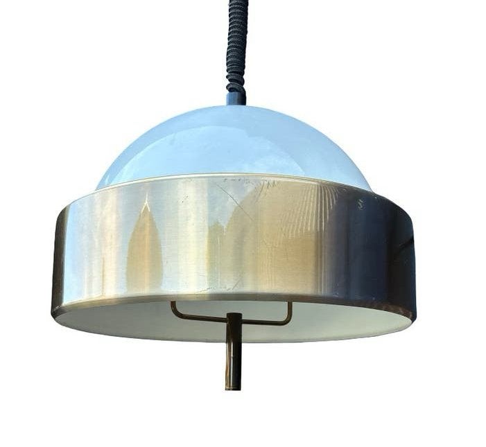 Vintage Dijkstra Hanglamp Jaren 60 Messing Design, Vintage, Kunststof, Vintage, Ophalen of Verzenden