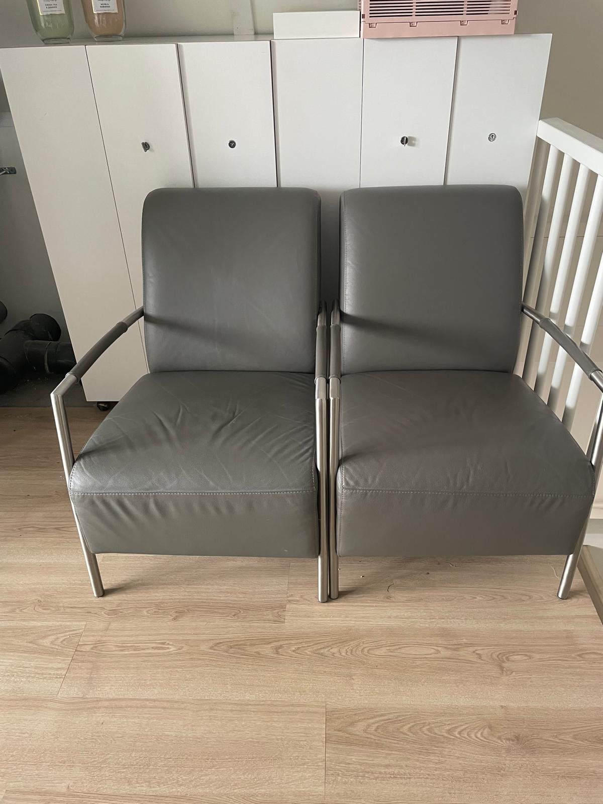 Piet klerkx leren stoelen, Huis en Inrichting, Stoelen, Ophalen of Verzenden, Zo goed als nieuw, Grijs, Twee