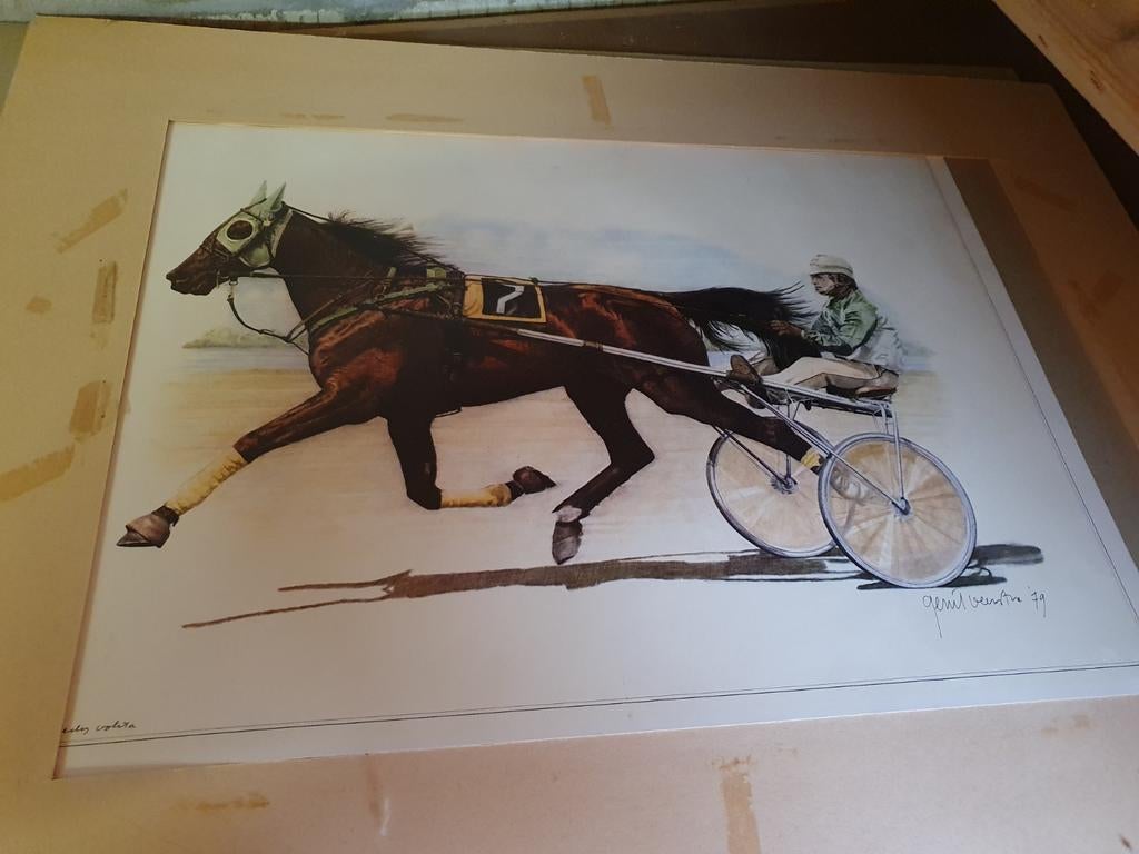 Vintage Paardenrennen Print - Gesigneerd '79, Antiek en Kunst, Kunst | Tekeningen en Foto's, Ophalen of Verzenden